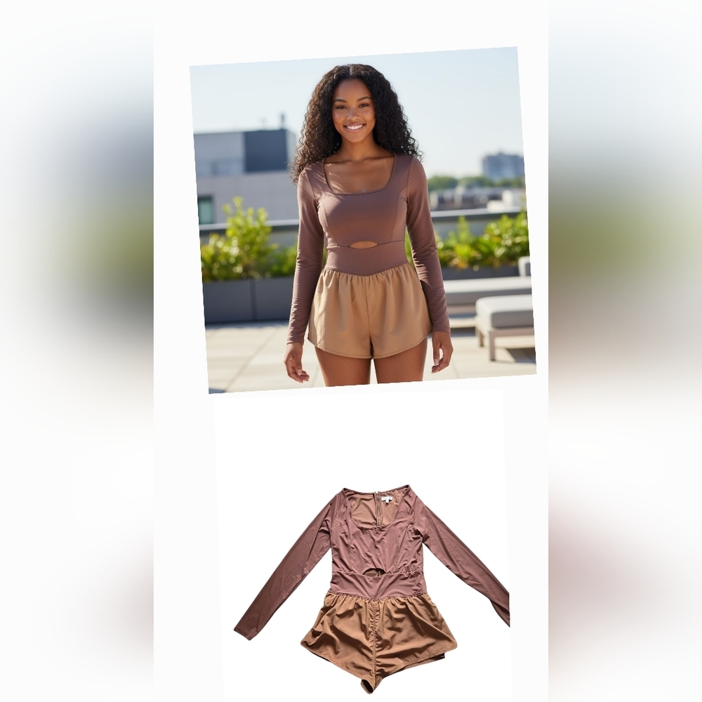 Women's Long Sleeve Active Romper‎ Shorts - TCEC ~ Size Medium